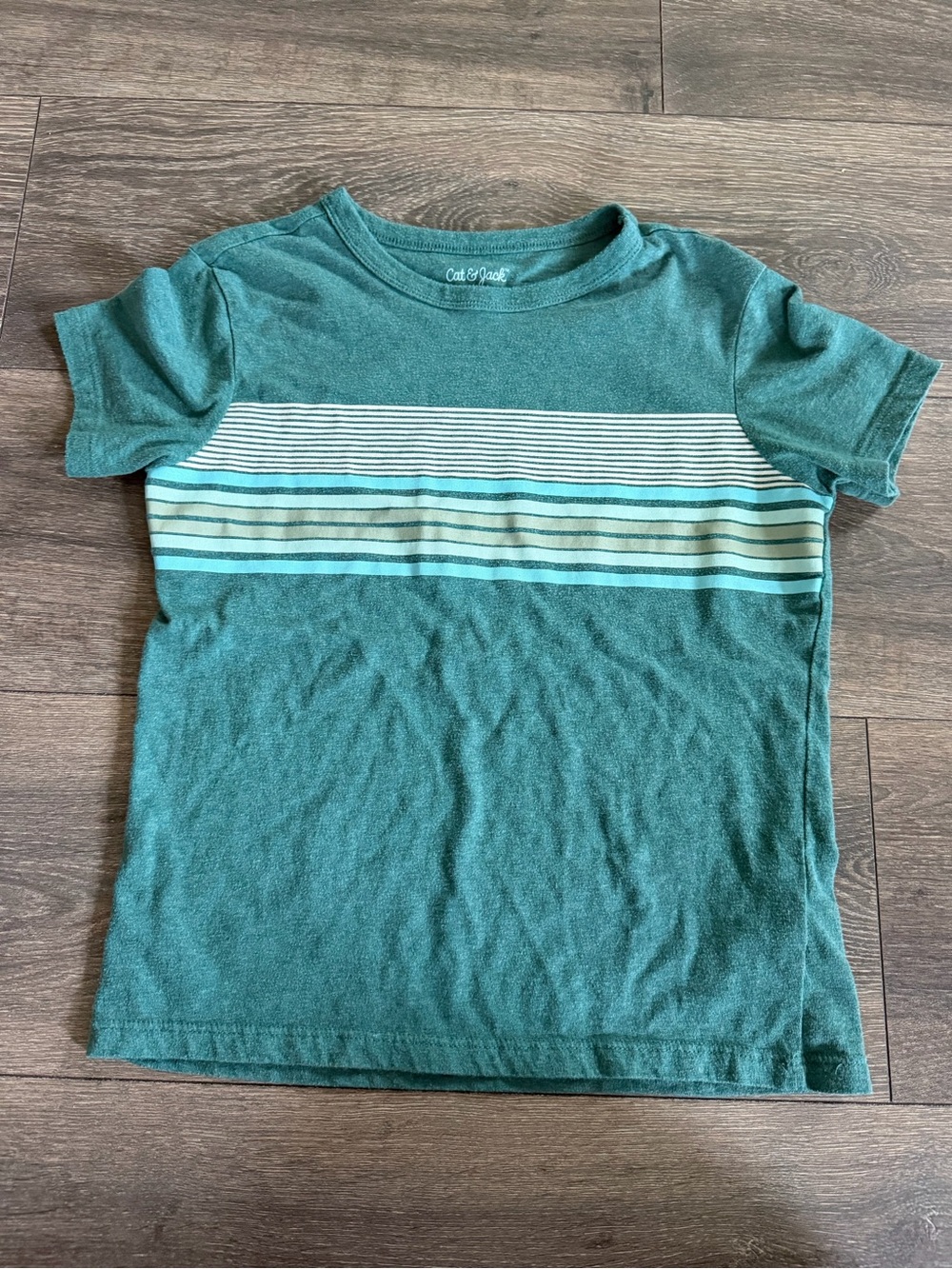 Sz 6/7 Cat & Jack Teal Stripe Kids T-Shirt